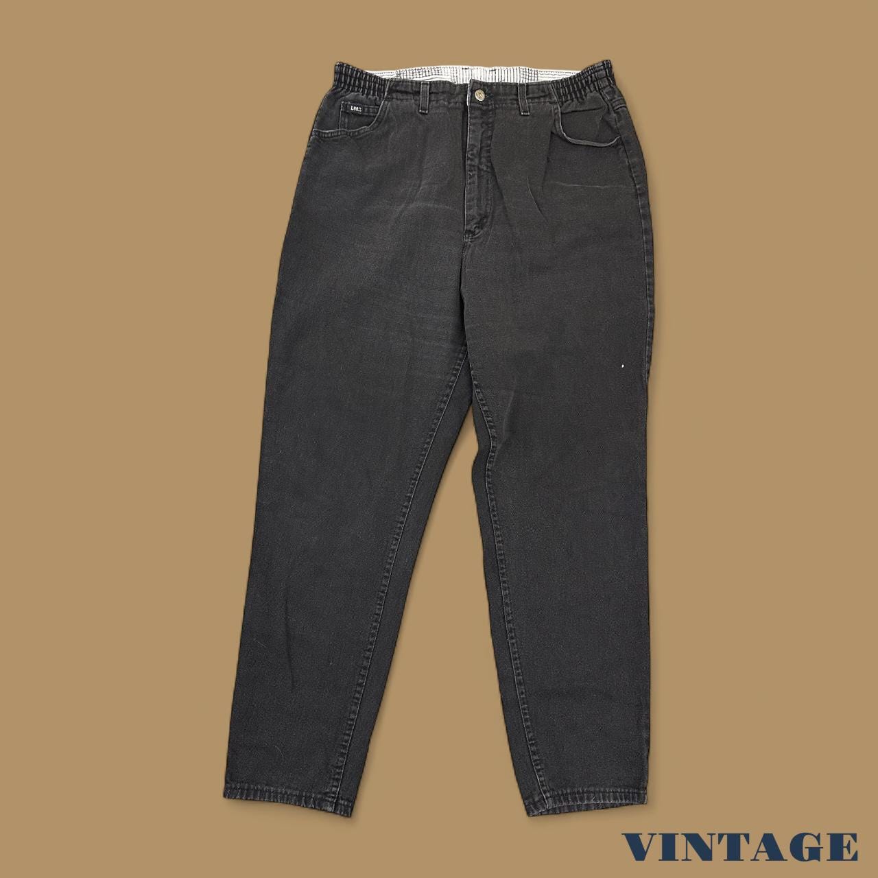 Vintage 90s Lee Elastic Waist Tapered Leg Mom Jeans Black W36 L30