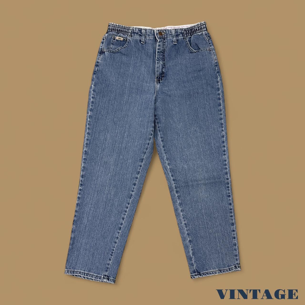 Vintage 90s Lee Elastic Waist Tapered Leg Mom Jeans Mid Blue W31 L28