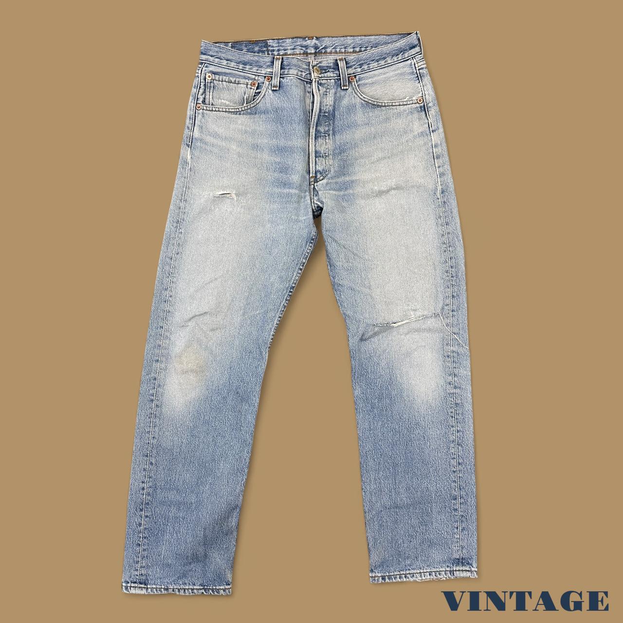 Vintage Levi's 501 Distressed Grunge Straight Leg Jeans Light Blue W33 L30
