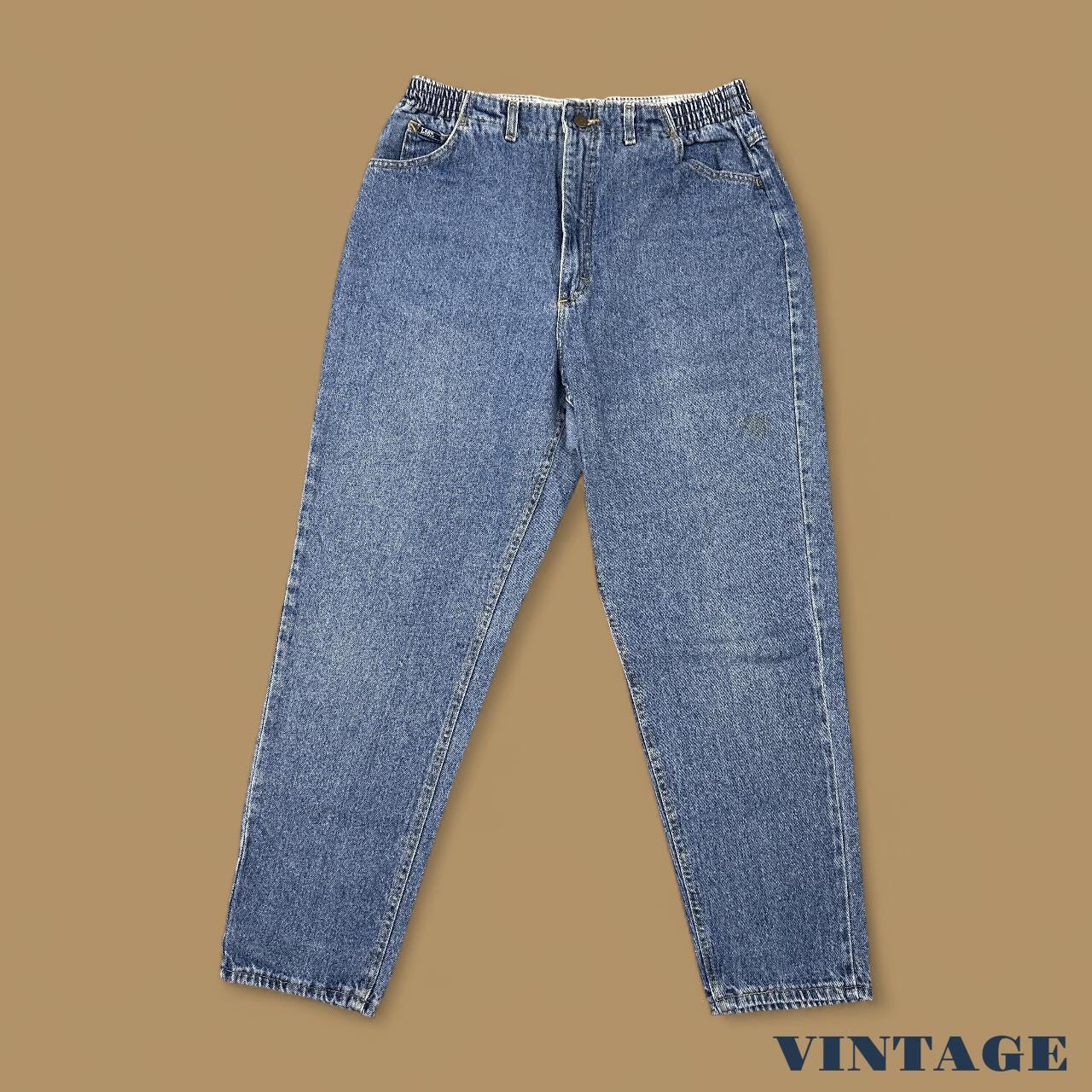 Vintage 90s Lee Elastic Waist Tapered Leg Mom Jeans Mid Blue W33 L30