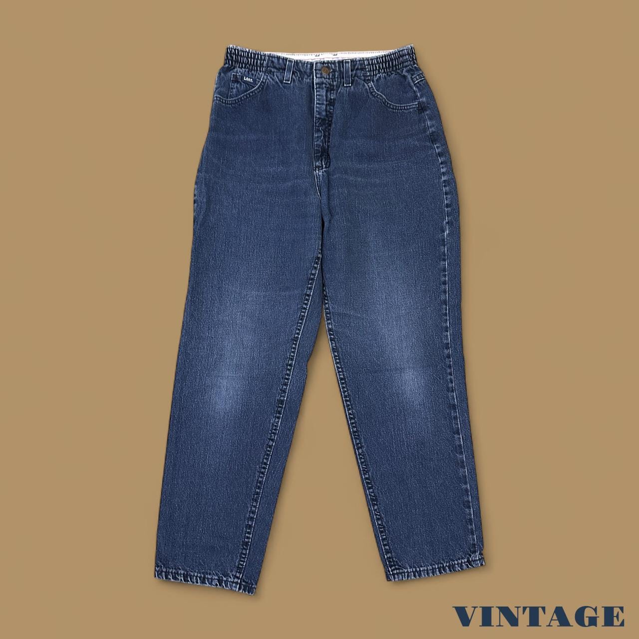 Vintage 90s Lee Elastic Waist Tapered Leg Mom Jeans Dark Blue W29 L28