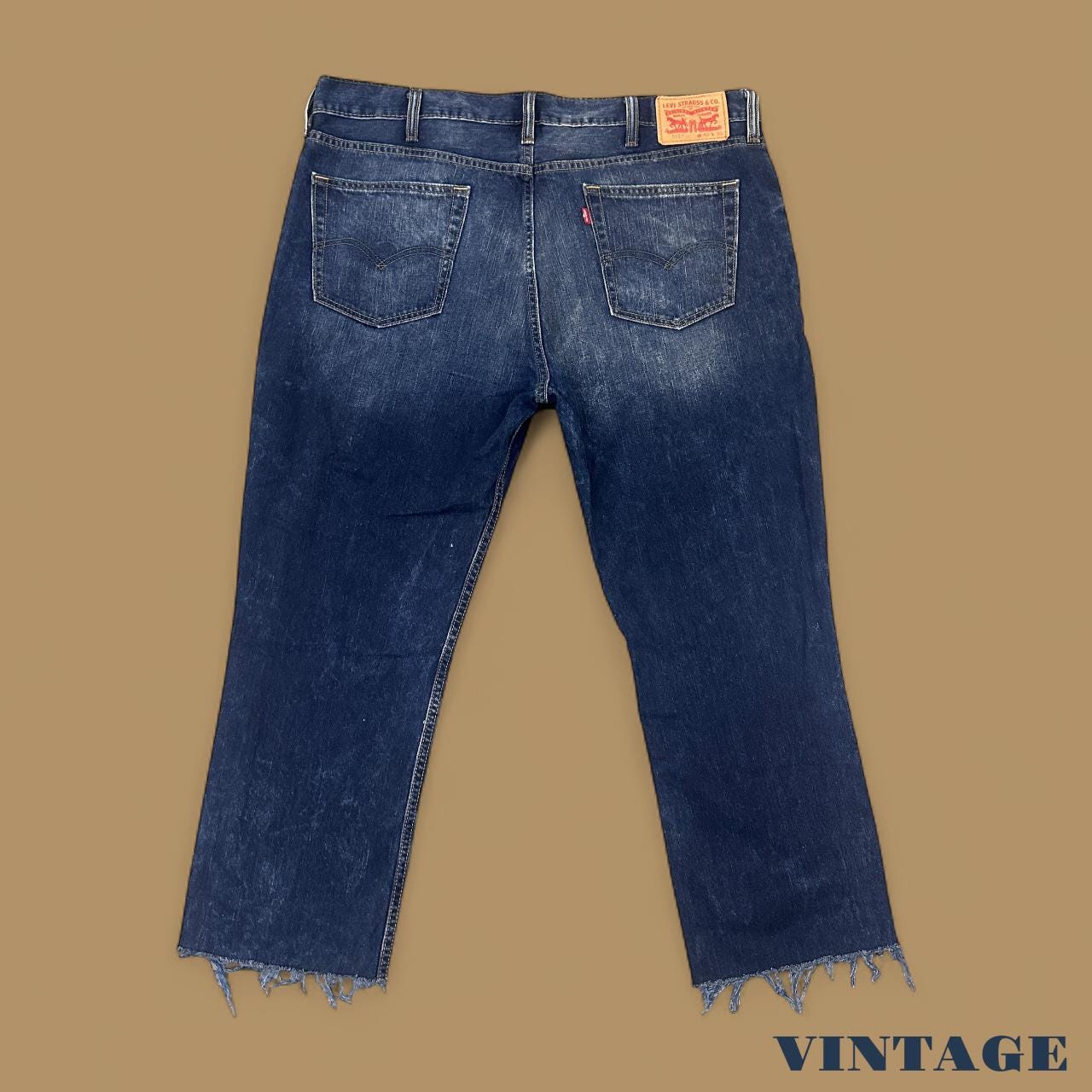 Vintage Levi's 511 Slim Straight Leg Cropped Jeans Raw Hem Dark Blue W42 L26