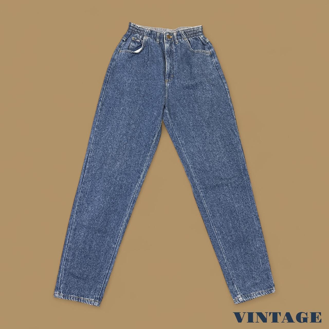 Vintage 90s Lee Elastic Waist Tapered Leg Mom Jeans Mid Blue W26 L32