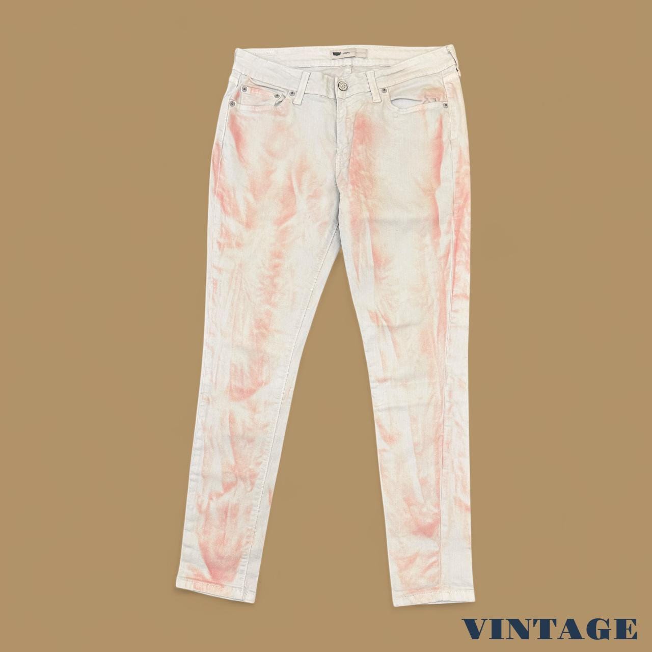 Vintage Levi's Tie Dye Legging Skinny Jeans White/Pink W32 L28