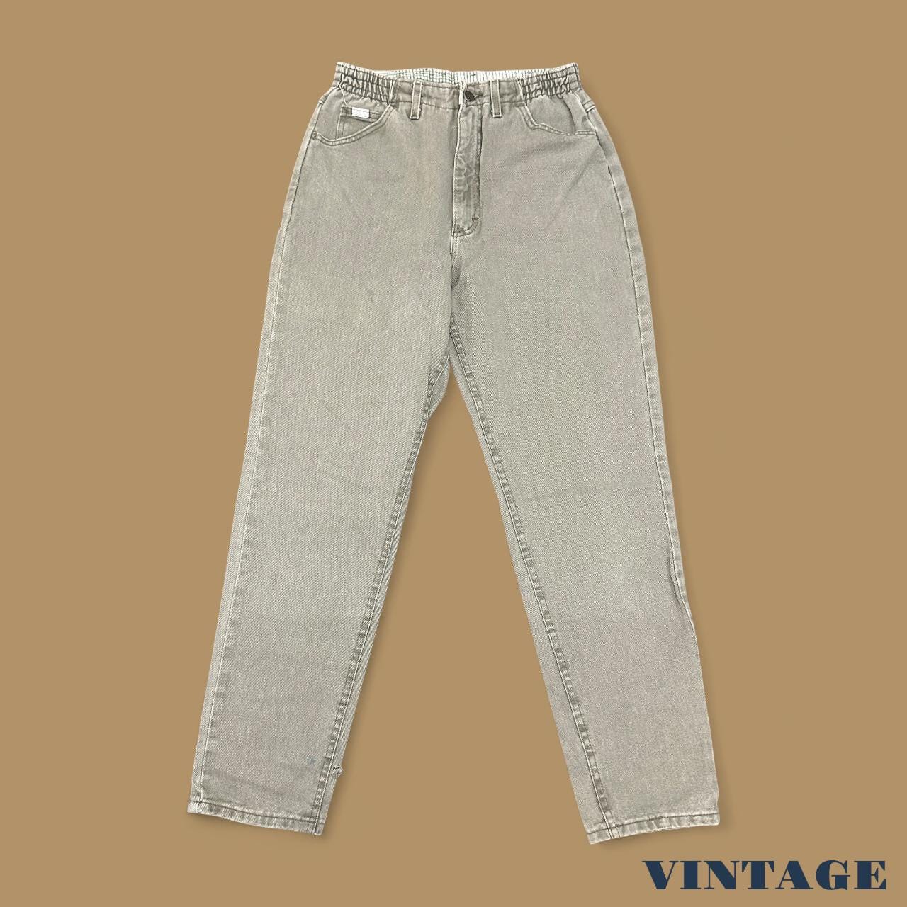 Vintage 90s Lee Elastic Waist Tapered Leg Mom Jeans Beige/Grey W28 L30