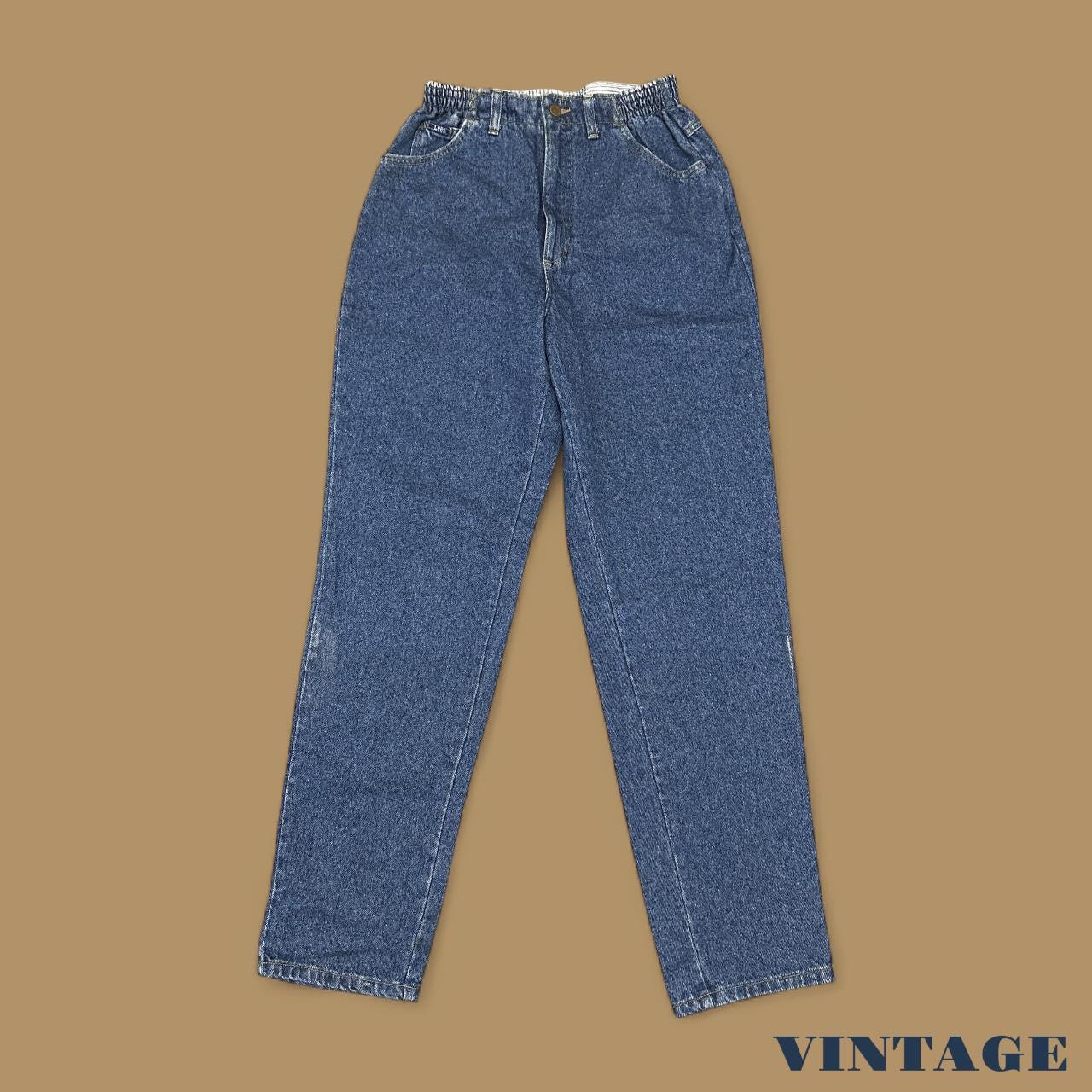 Vintage 90s Lee Elastic Waist Tapered Leg Mom Jeans Dark Blue W27 L32