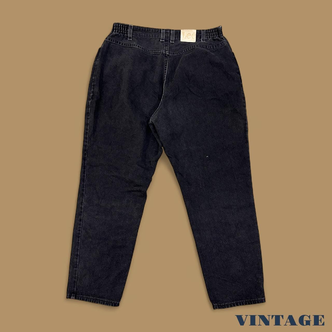 Vintage 90s Lee Elastic Waist Tapered Leg Mom Jeans Black W36 L30