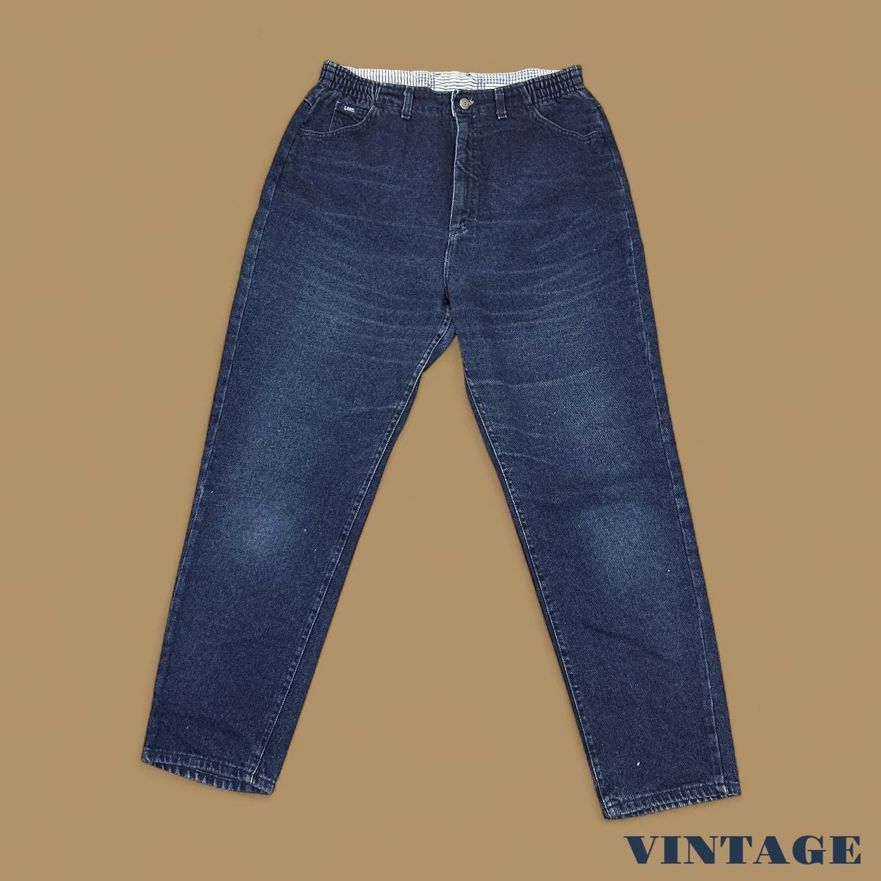 Vintage 90s Lee Elastic Waist Tapered Leg Mom Jeans Dark Blue W33 L30