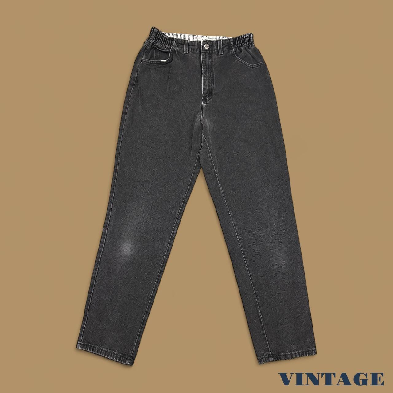 Vintage 90s Lee Elastic Waist Tapered Leg Mom Jeans Charcoal Black W29 L30