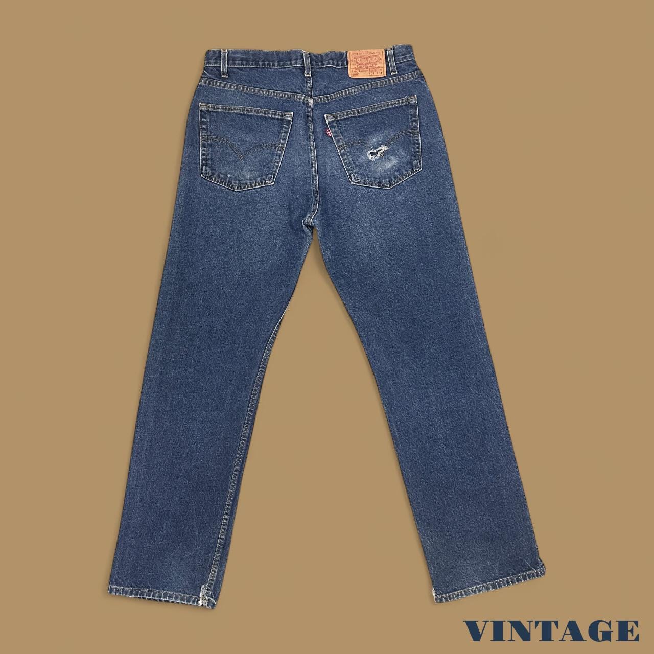 Vintage Levi's 505 Straight Leg Jeans Split Hems Dark Blue W38 L34