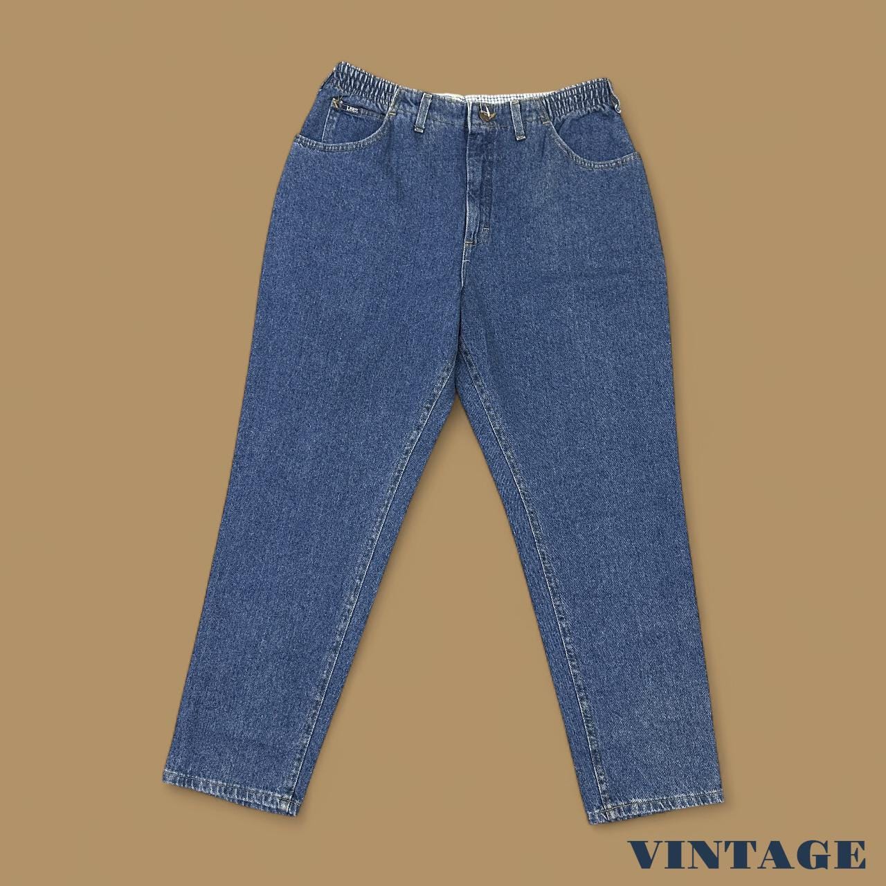 Vintage 90s Lee Elastic Waist Tapered Leg Mom Jeans Dark Blue W34 L28