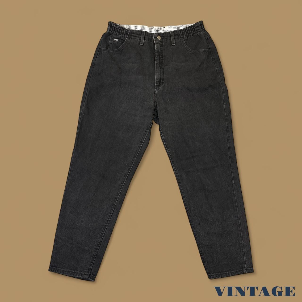 Vintage 90s Lee Elastic Waist Tapered Leg Mom Jeans Black W32 L28