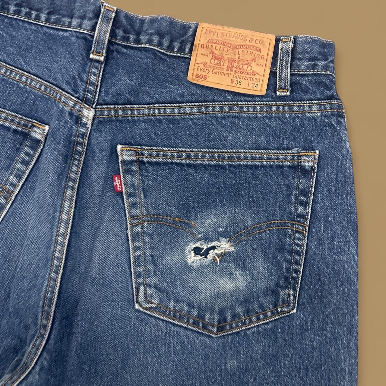 Vintage Levi's 505 Straight Leg Jeans Split Hems Dark Blue W38 L34