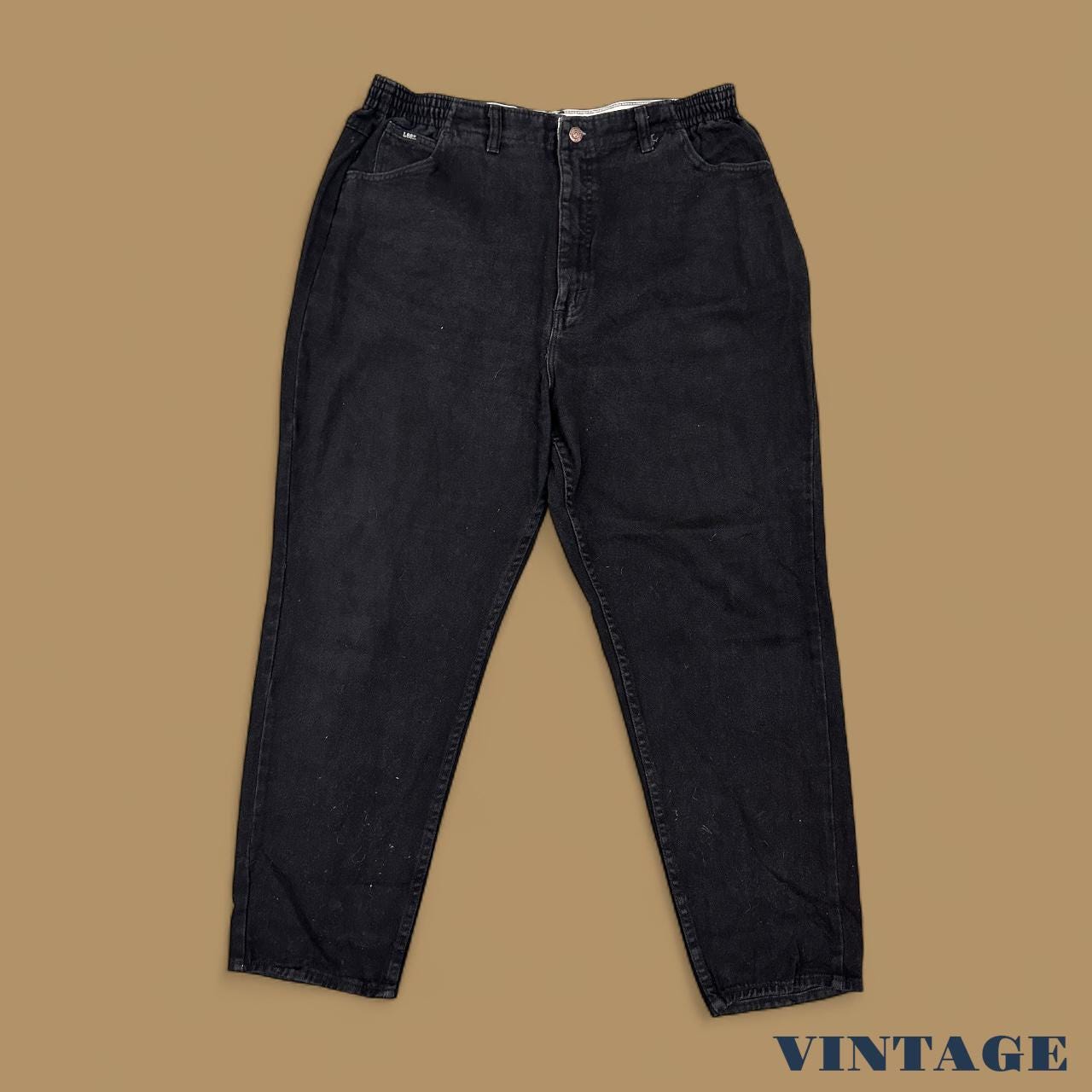 Vintage 90s Lee Elastic Waist Tapered Leg Mom Jeans Black W36 L30
