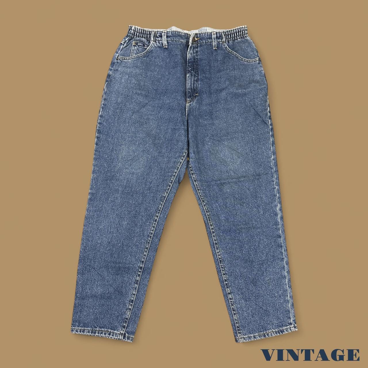 Vintage 90s Lee Elastic Waist Tapered Leg Mom Jeans Mid Blue W34 L28