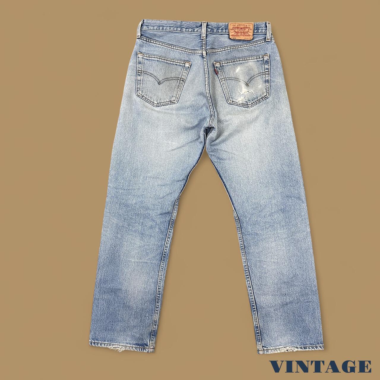 Vintage Levi's 501 Distressed Grunge Straight Leg Jeans Light Blue W33 L30