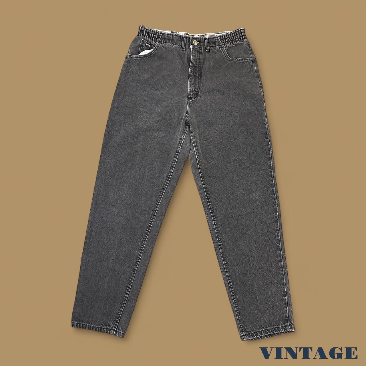 Vintage 90s Lee Elastic Waist Tapered Leg Mom Jeans Charcoal Black W30 L28
