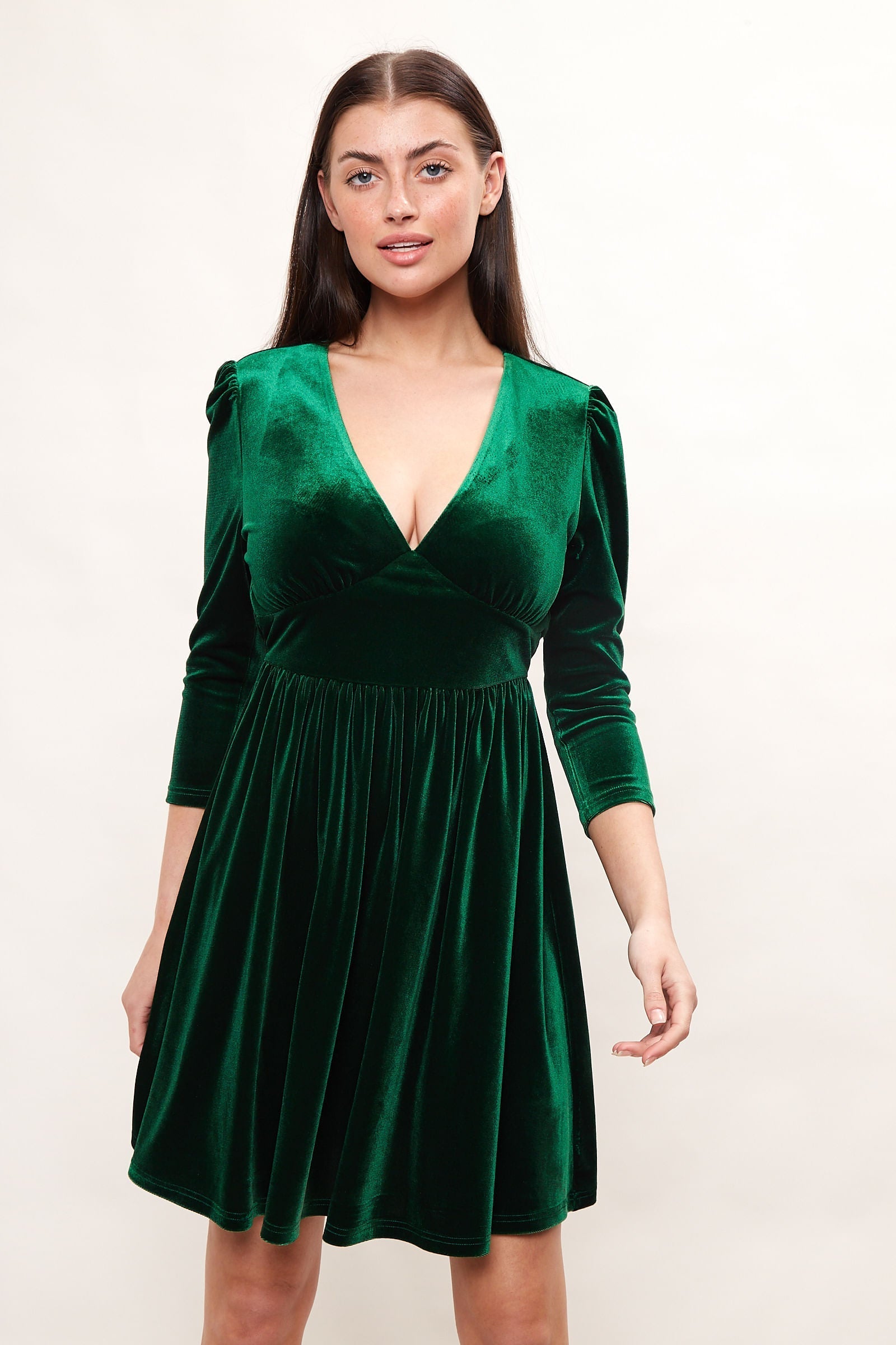 fit & flare velvet mini dress Annalise V Neck And _okendo:syndication_key:CL135910327 Size:Small - Medium Flatter your shape in Smart Casual Dress Code: