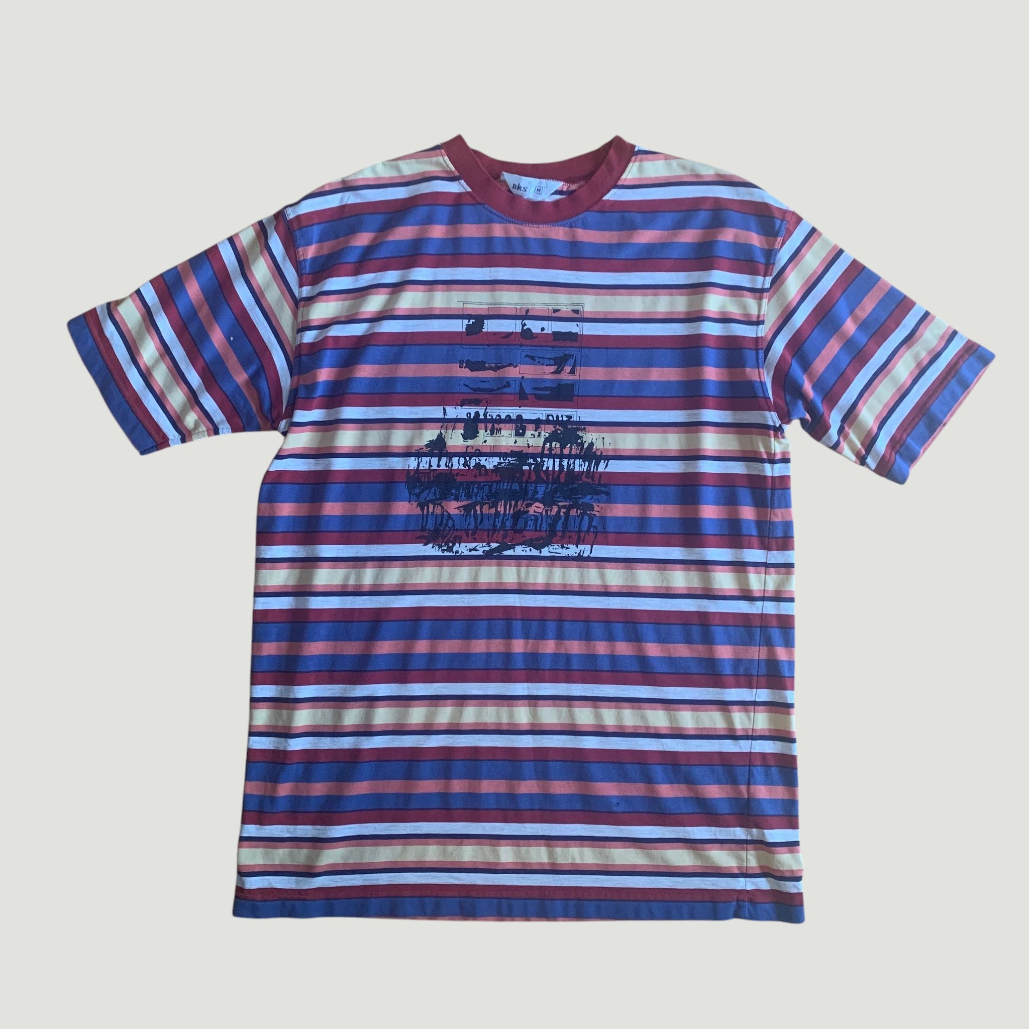 Vintage 90s Striped Pop Art Print T-Shirt Red/Blue Medium – Brag 