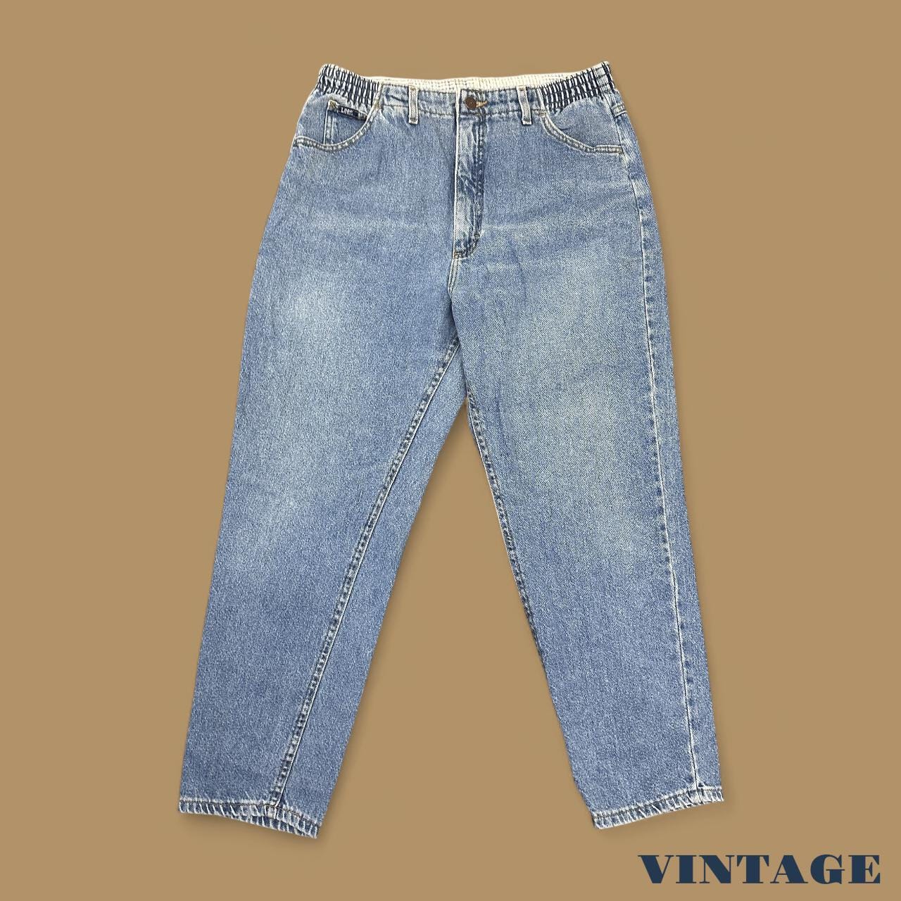 Vintage 90s Lee Elastic Waist Tapered Leg Mom Jeans Mid Blue W32 L28
