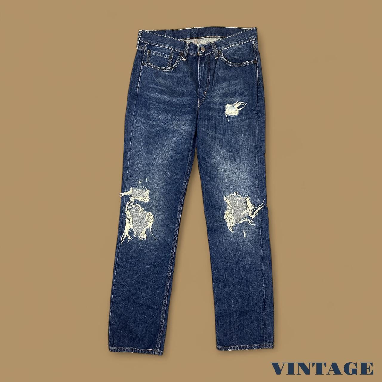Vintage Levi's 514 Distressed Grunge Straight Leg Jeans Dark Blue W32 L34