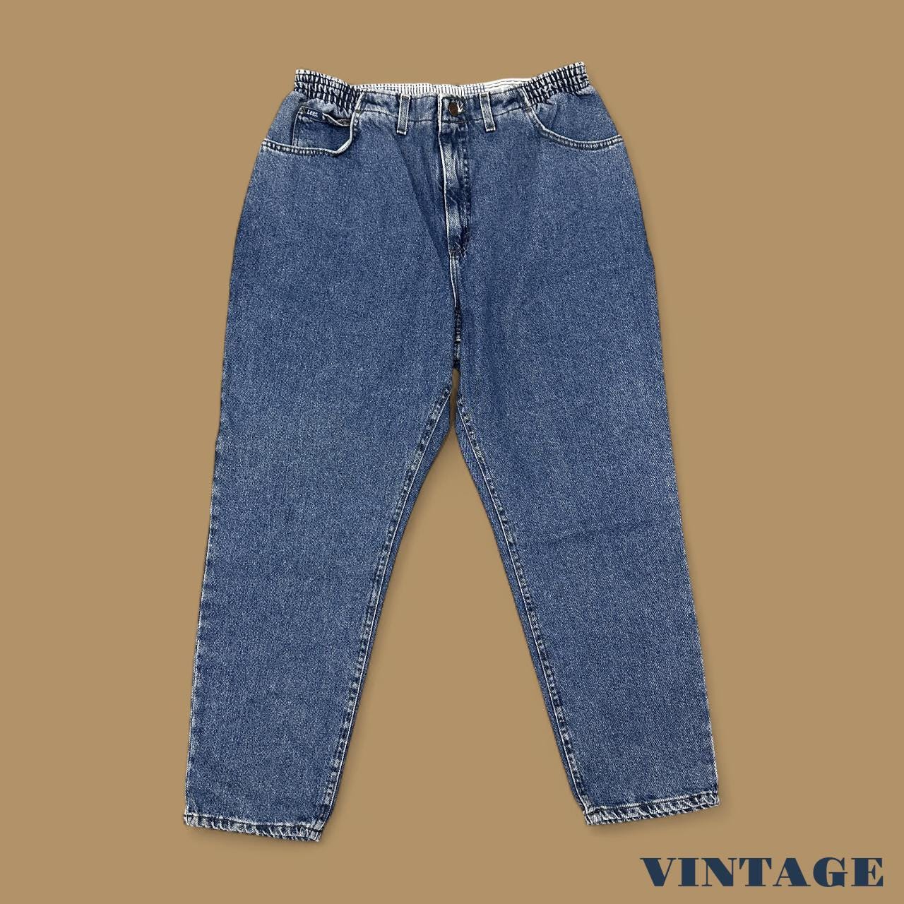 Vintage 90s Lee Elastic Waist Tapered Leg Mom Jeans Dark Blue W34 L28