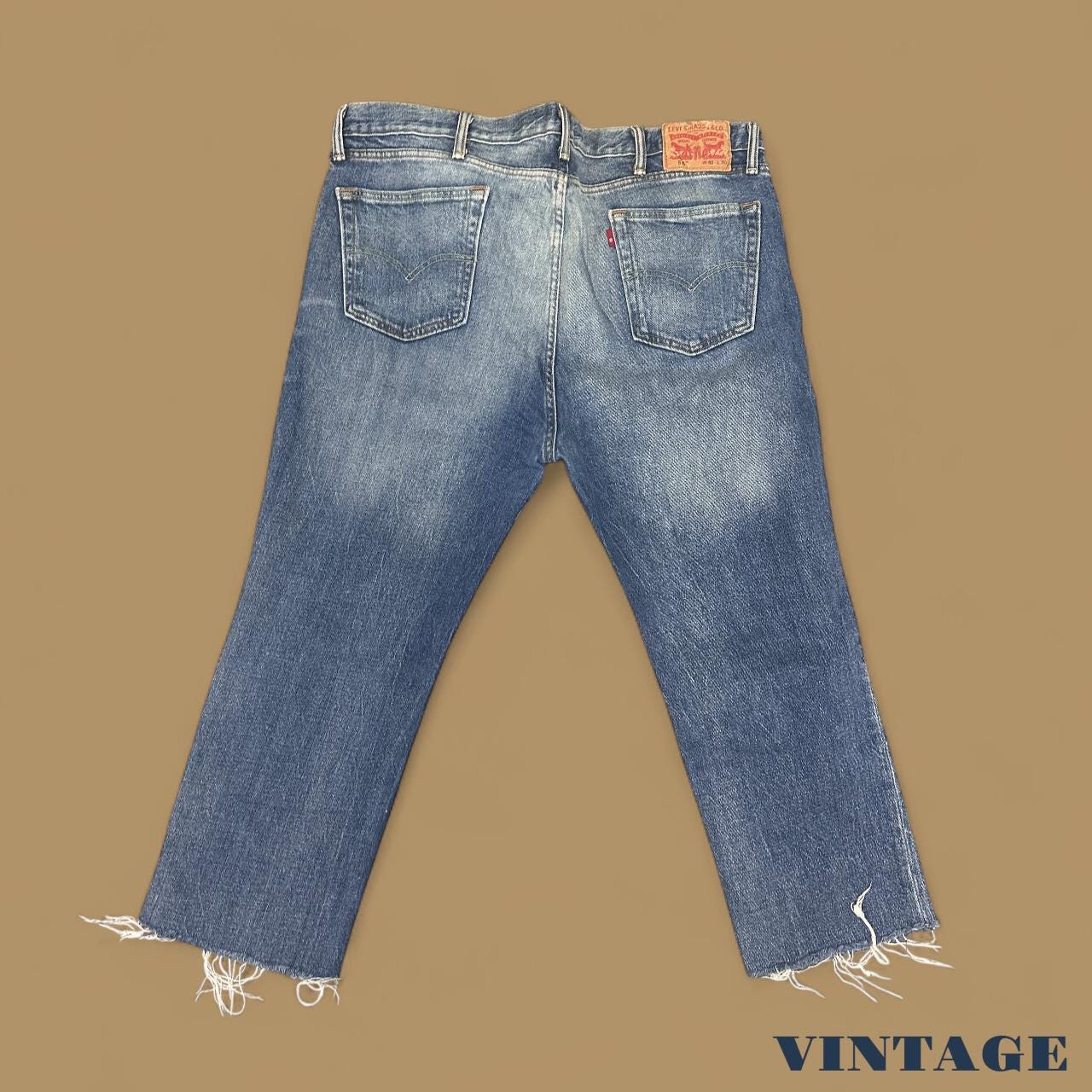 Vintage Levi's 511 Distressed Slim Straight Leg Raw Hem Cropped Jeans Mid Blue W40 L24