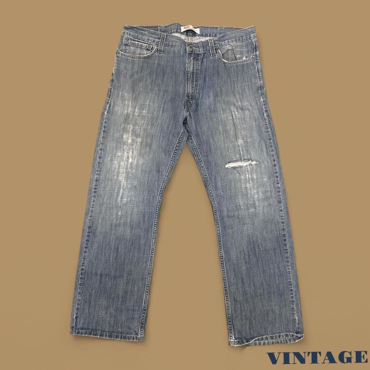 Vintage Levi's 514 Distressed Slim Fit Straight Leg Jeans Grey Blue W38 L30