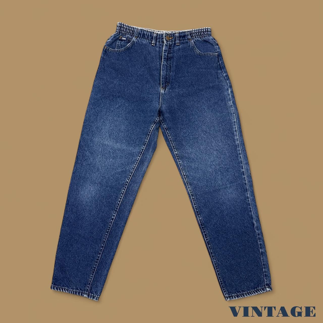 Vintage 90s Lee Elastic Waist Tapered Leg Mom Jeans Dark Blue W31 L30