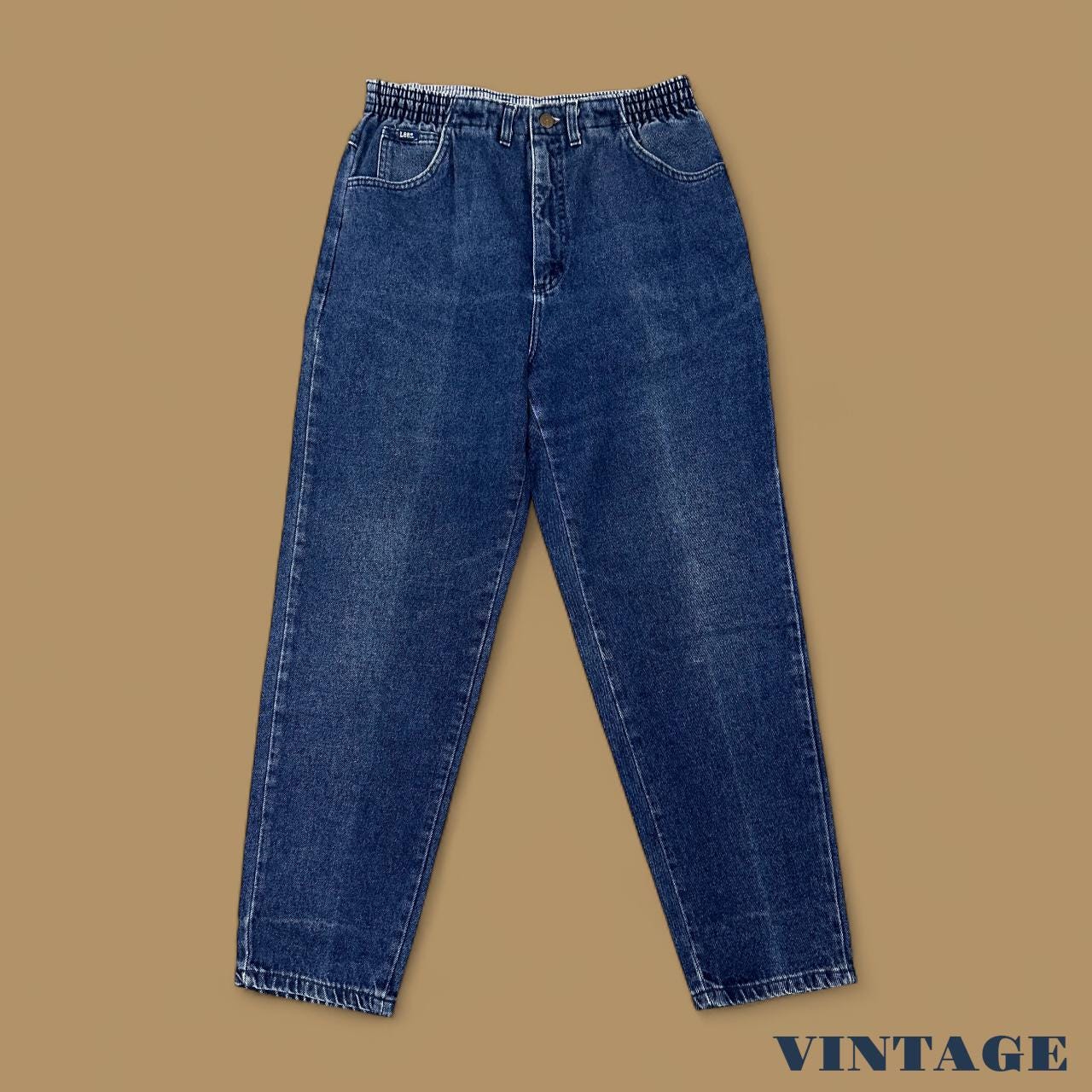 Vintage 90s Lee Elastic Waist Tapered Leg Mom Jeans Dark Blue W30 L28