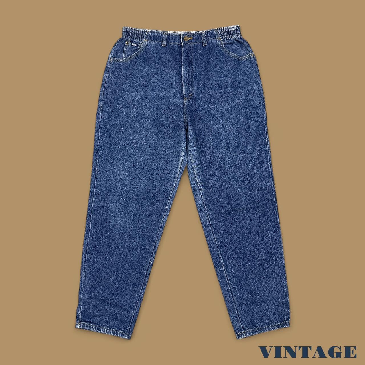 Vintage 90s Lee Elastic Waist Tapered Leg Mom Jeans Dark Blue W33 L28