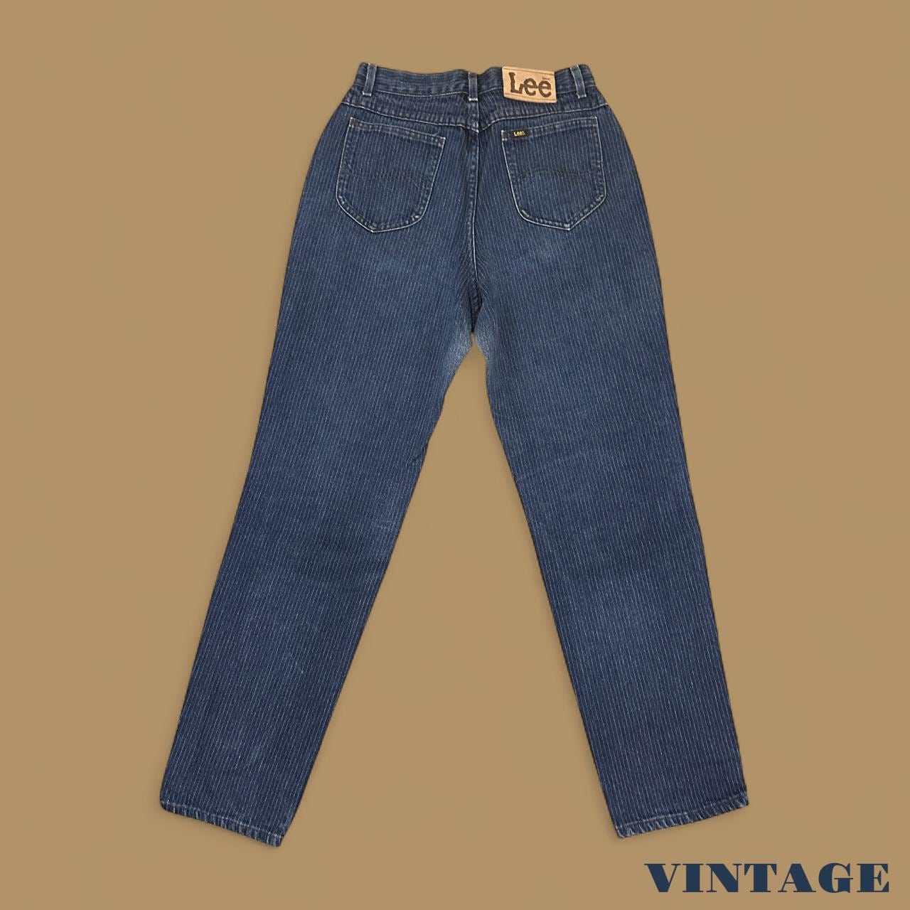 Vintage 90's Lee Tapered Leg Pinstripe Mom Jeans Dark Blue W28 L30