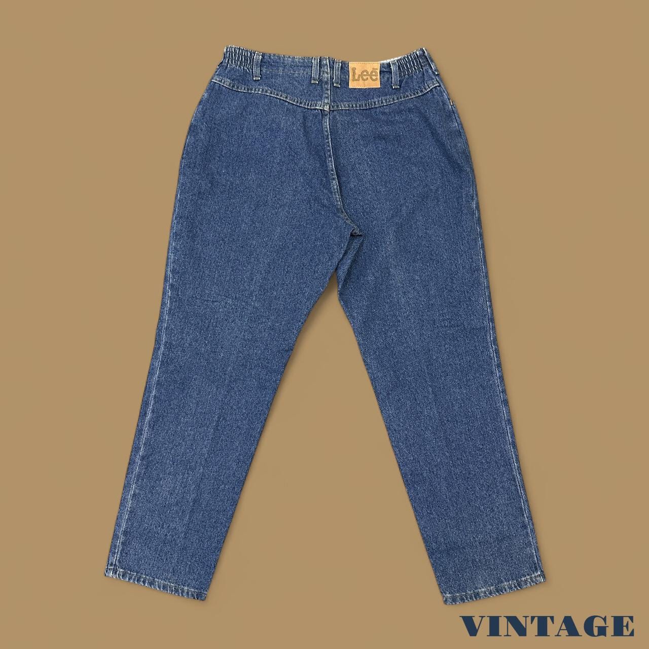 Vintage 90s Lee Elastic Waist Tapered Leg Mom Jeans Dark Blue W34 L28