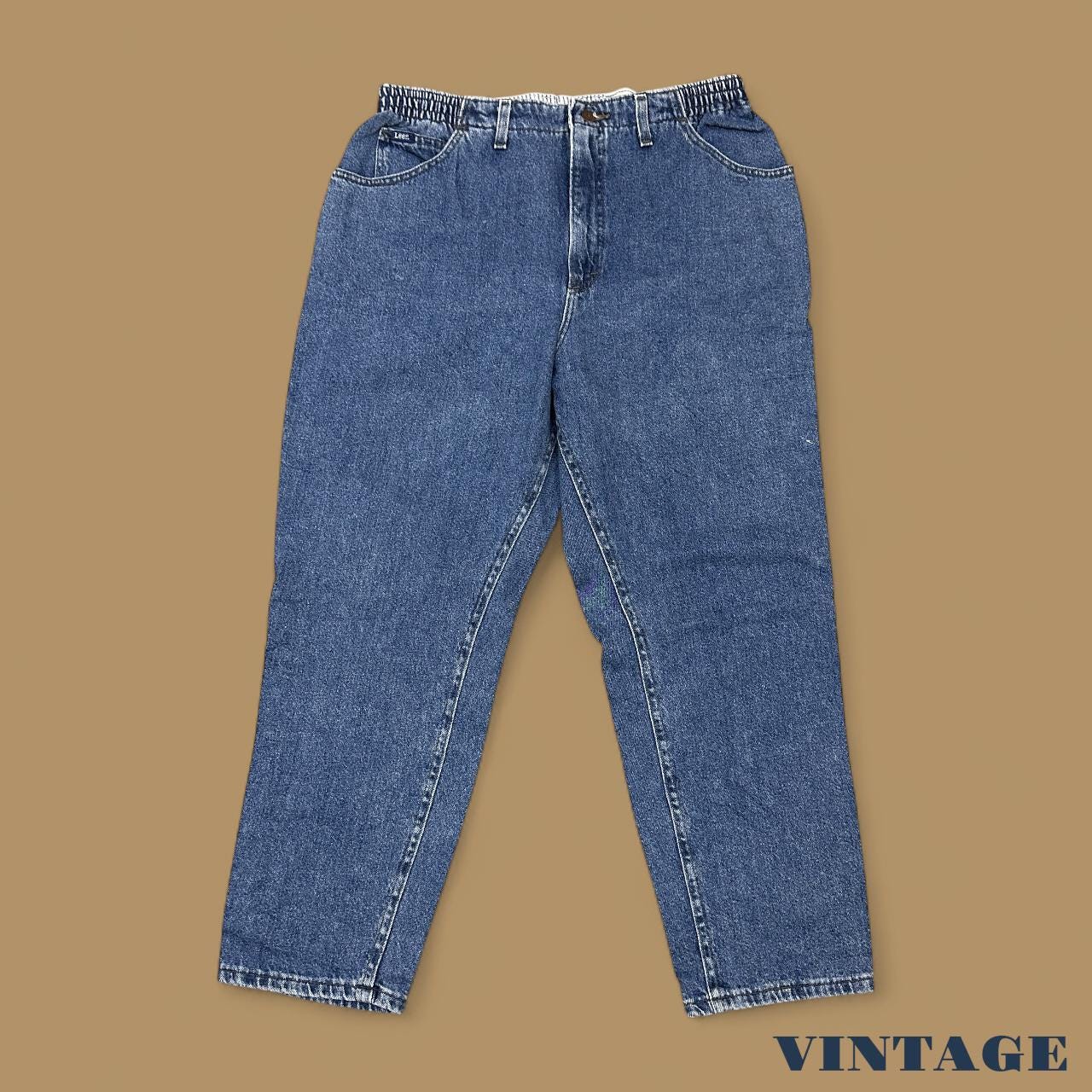 Vintage 90s Lee Elastic Waist Tapered Leg Mom Jeans Mid Blue W34 L28