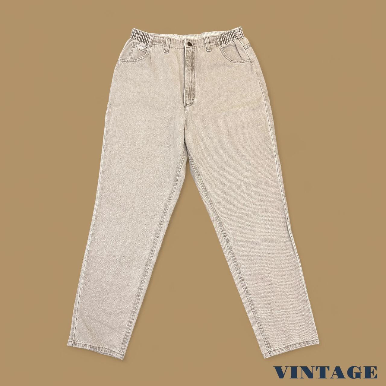 Vintage 90s Lee Elastic Waist Tapered Leg Mom Jeans Beige W33 L32