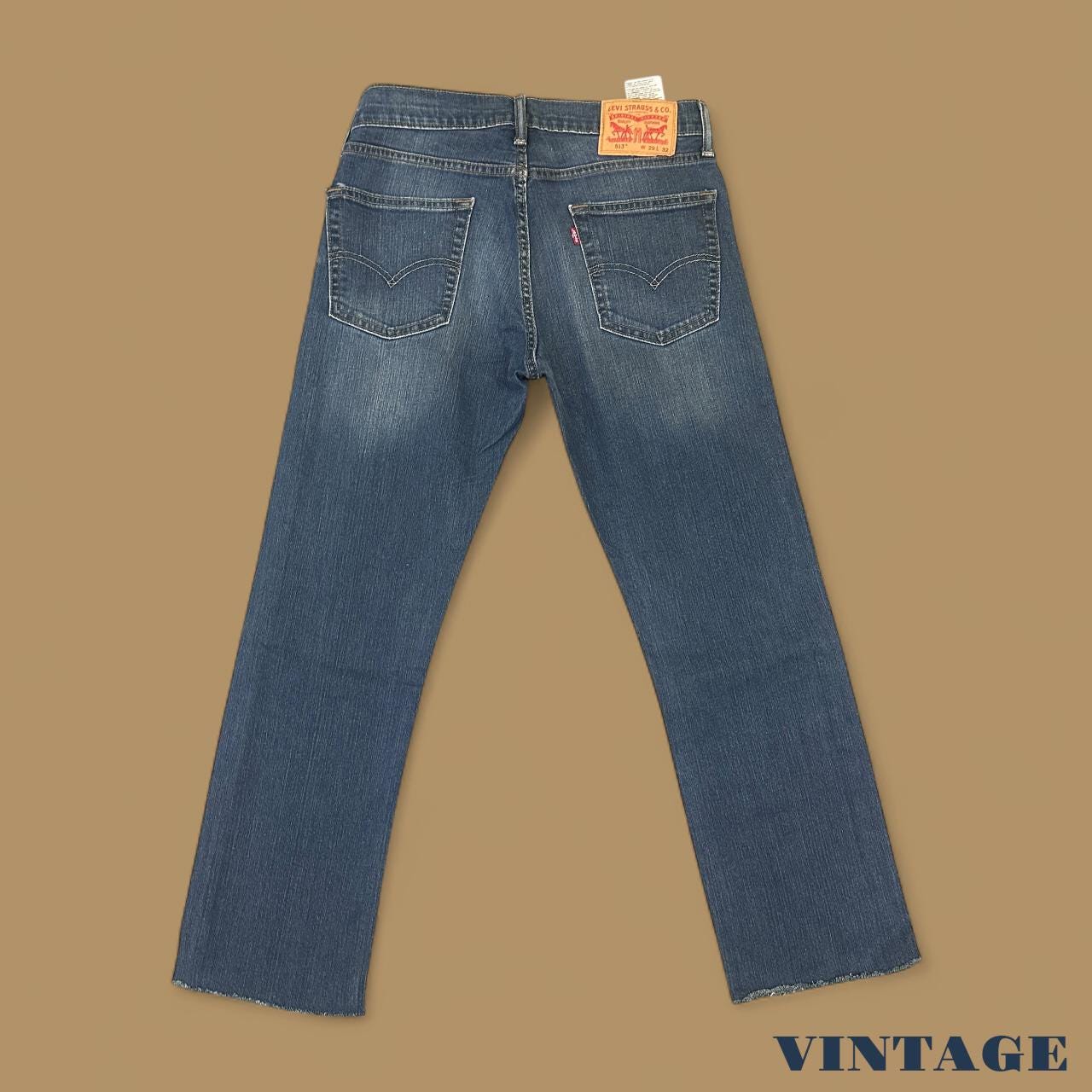 Vintage Levi's 513 Slim Straight Raw Hem Cropped Jeans Dark Blue W29 L26
