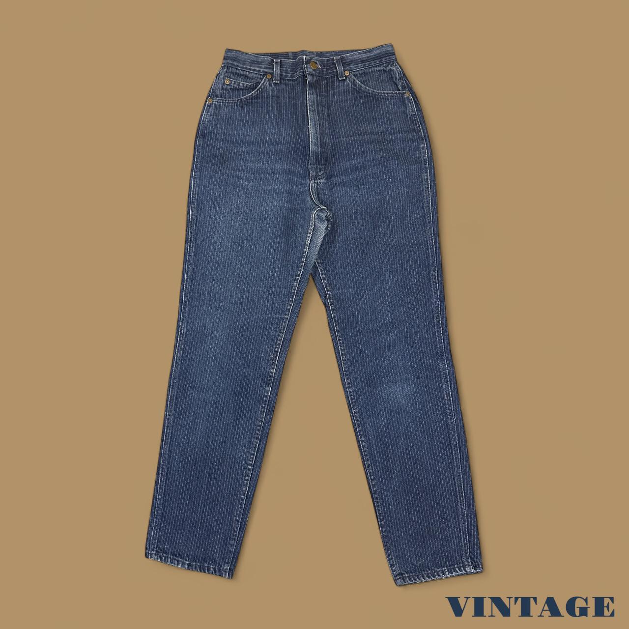 Vintage 90's Lee Tapered Leg Pinstripe Mom Jeans Dark Blue W28 L30
