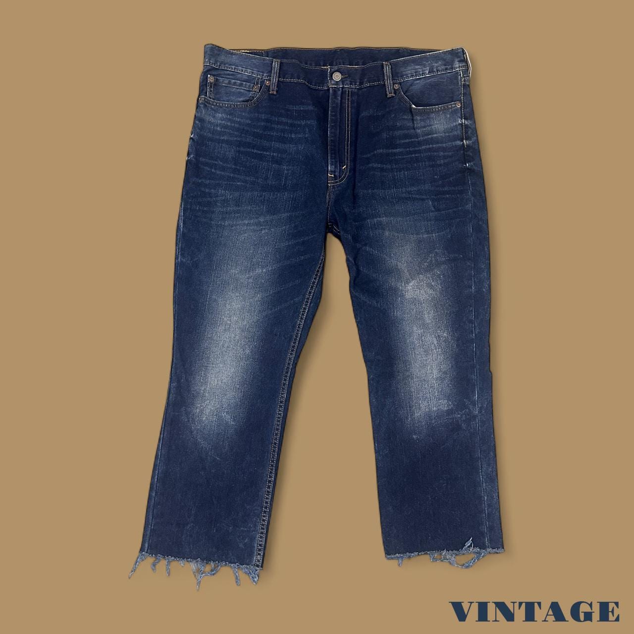 Vintage Levi's 511 Slim Straight Leg Cropped Jeans Raw Hem Dark Blue W42 L26