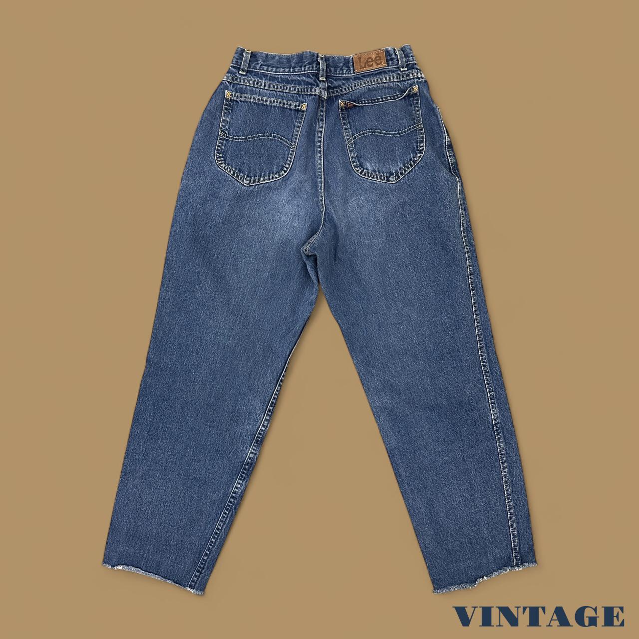 Vintage 90's Lee Tapered Leg Raw Hem Mom Jeans Dark Blue W27 L26