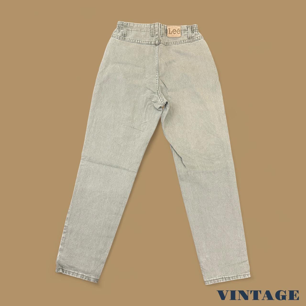Vintage 90s Lee Elastic Waist Tapered Leg Mom Jeans Beige/Grey W28 L30