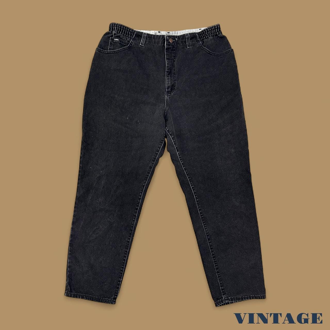 Vintage 90s Lee Elastic Waist Tapered Leg Mom Jeans Black W36 L30