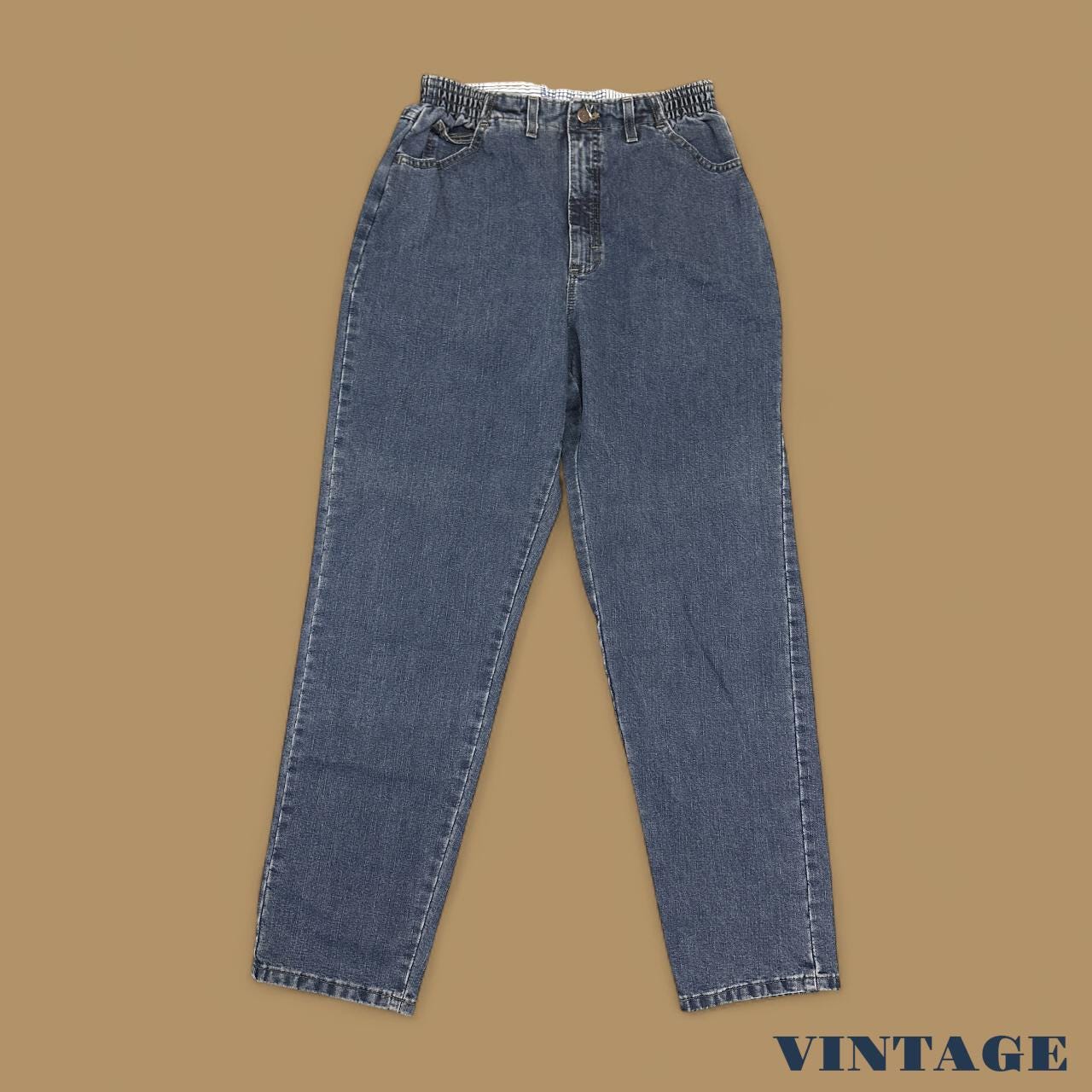 Vintage 90s Lee Elastic Waist Tapered Leg Mom Jeans Dark Blue W30 L30