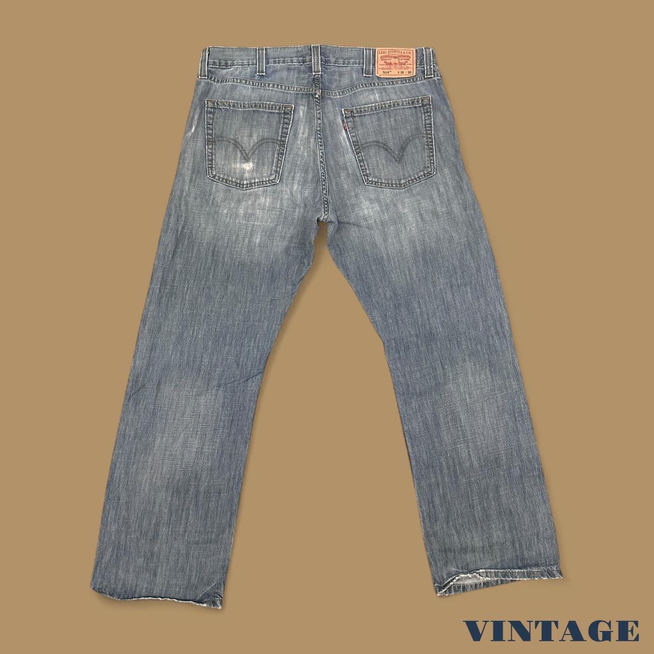 Vintage Levi's 514 Distressed Slim Fit Straight Leg Jeans Grey Blue W38 L30