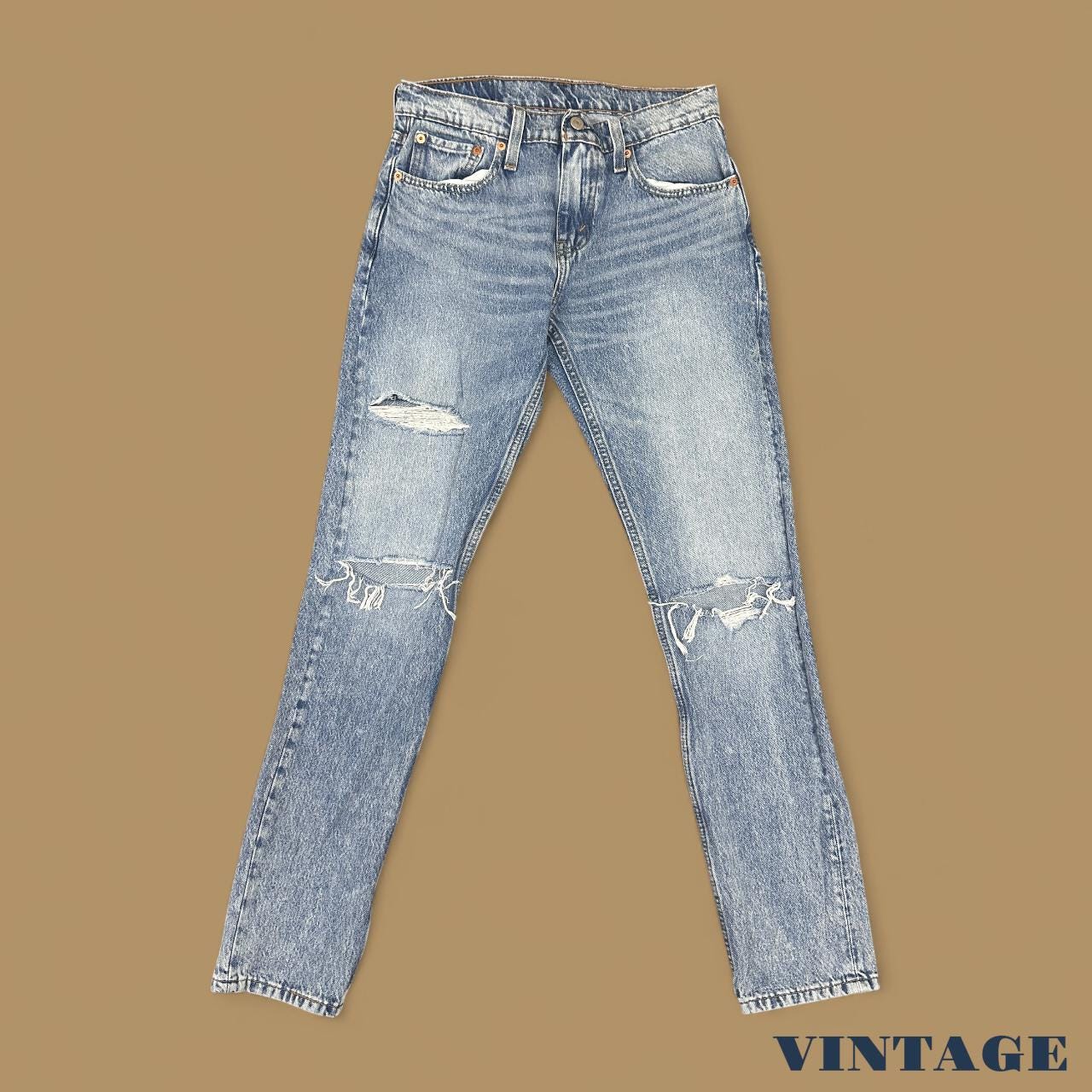 Vintage Levi's 512 Distressed Slim Fit Straight Leg Jeans Light Blue W29 L32