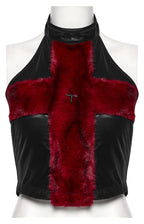 Punk Rave Valora Cross Fur Halter Top in Crimson