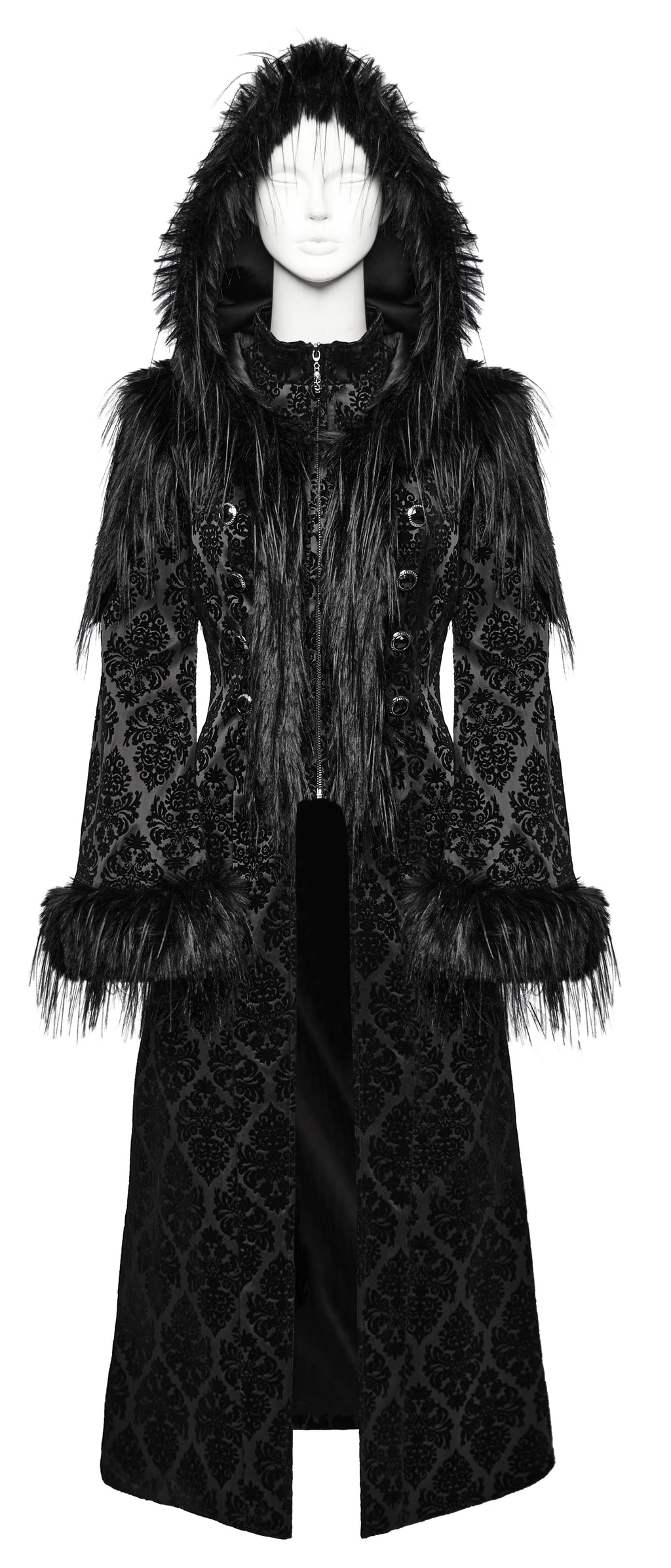 Punk Rave Morrigan Goth Gorgeous Jacquard Coat - Black