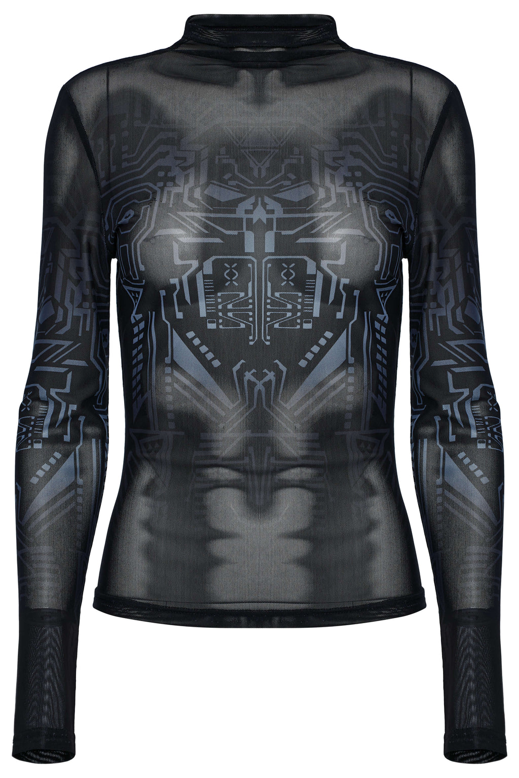 Punk Rave Eluana Cybergoth Print Mesh Long Sleeve Top