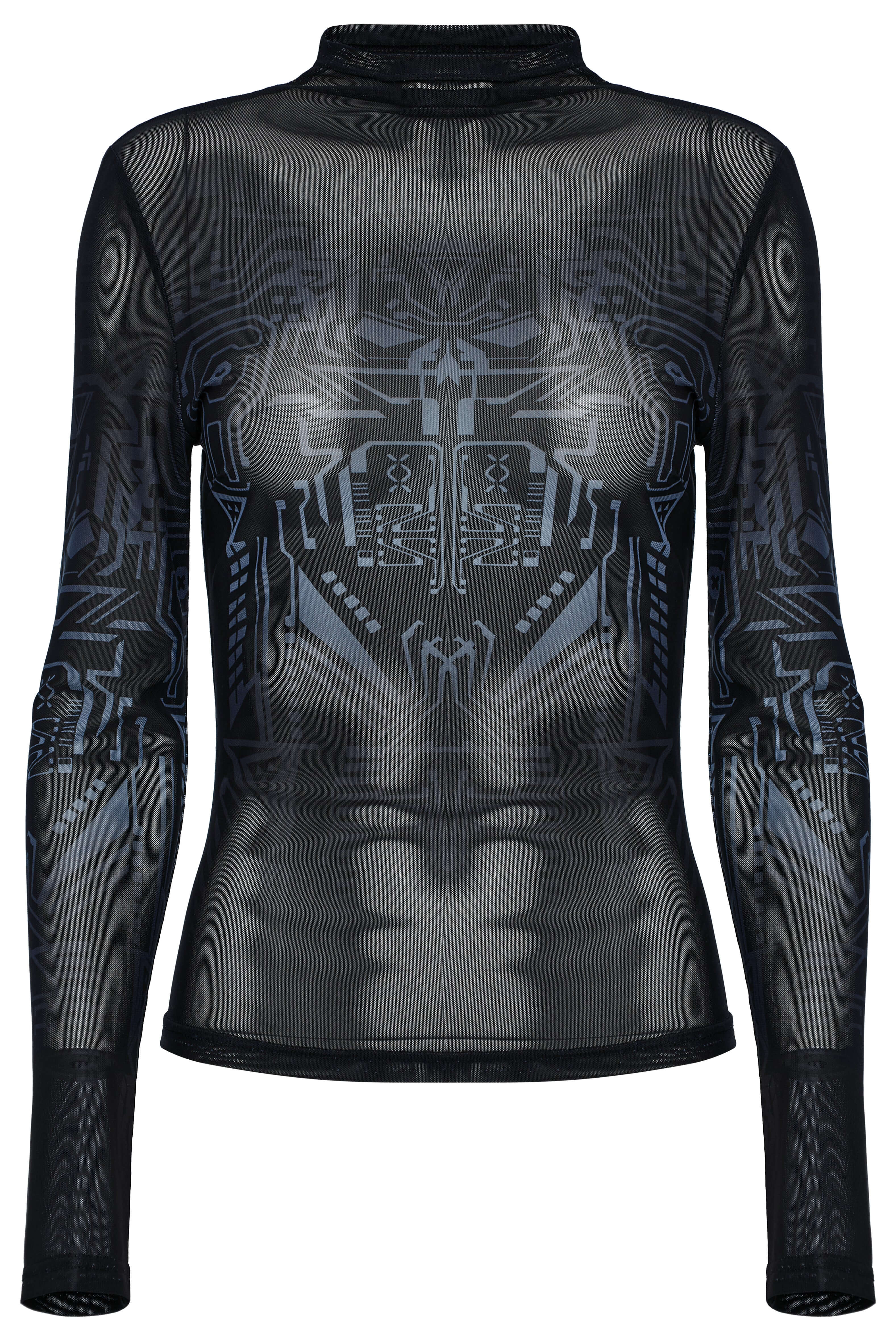 Punk Rave Eluana Cybergoth Print Mesh Long Sleeve Top