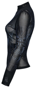Punk Rave Eluana Cybergoth Print Mesh Long Sleeve Top