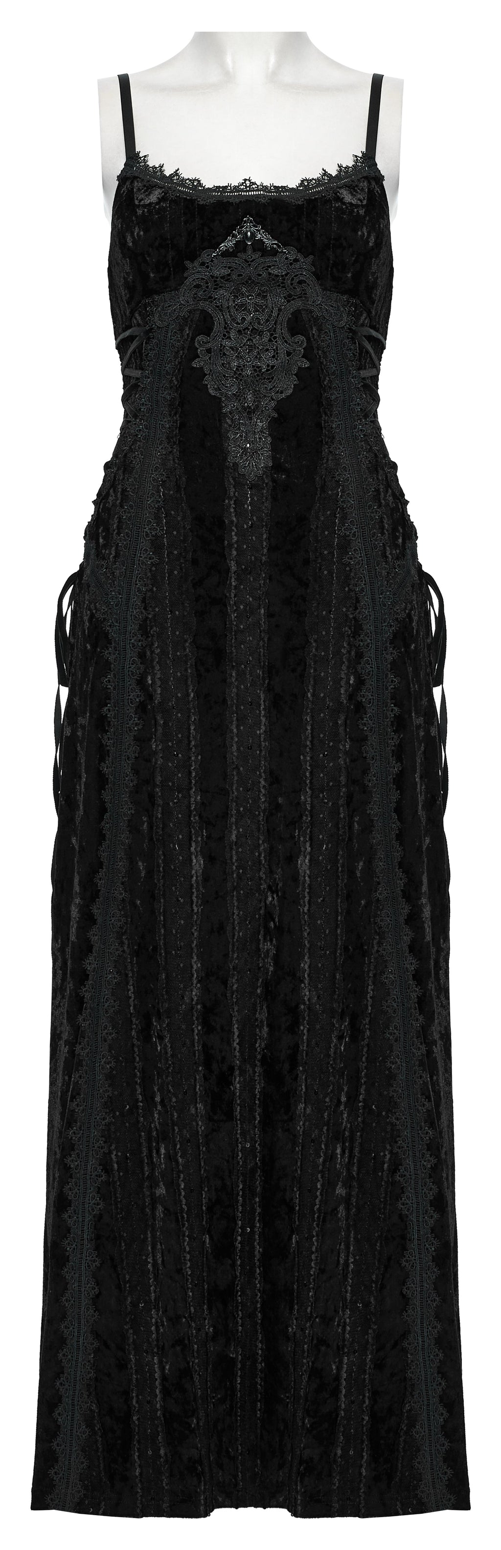 Punk Rave Morrigan Embroidered Velvet Goth Slip Dress In Black